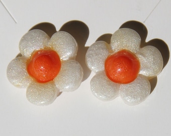 White and orange resin flower earrings. Gifts for her. Jewellery.