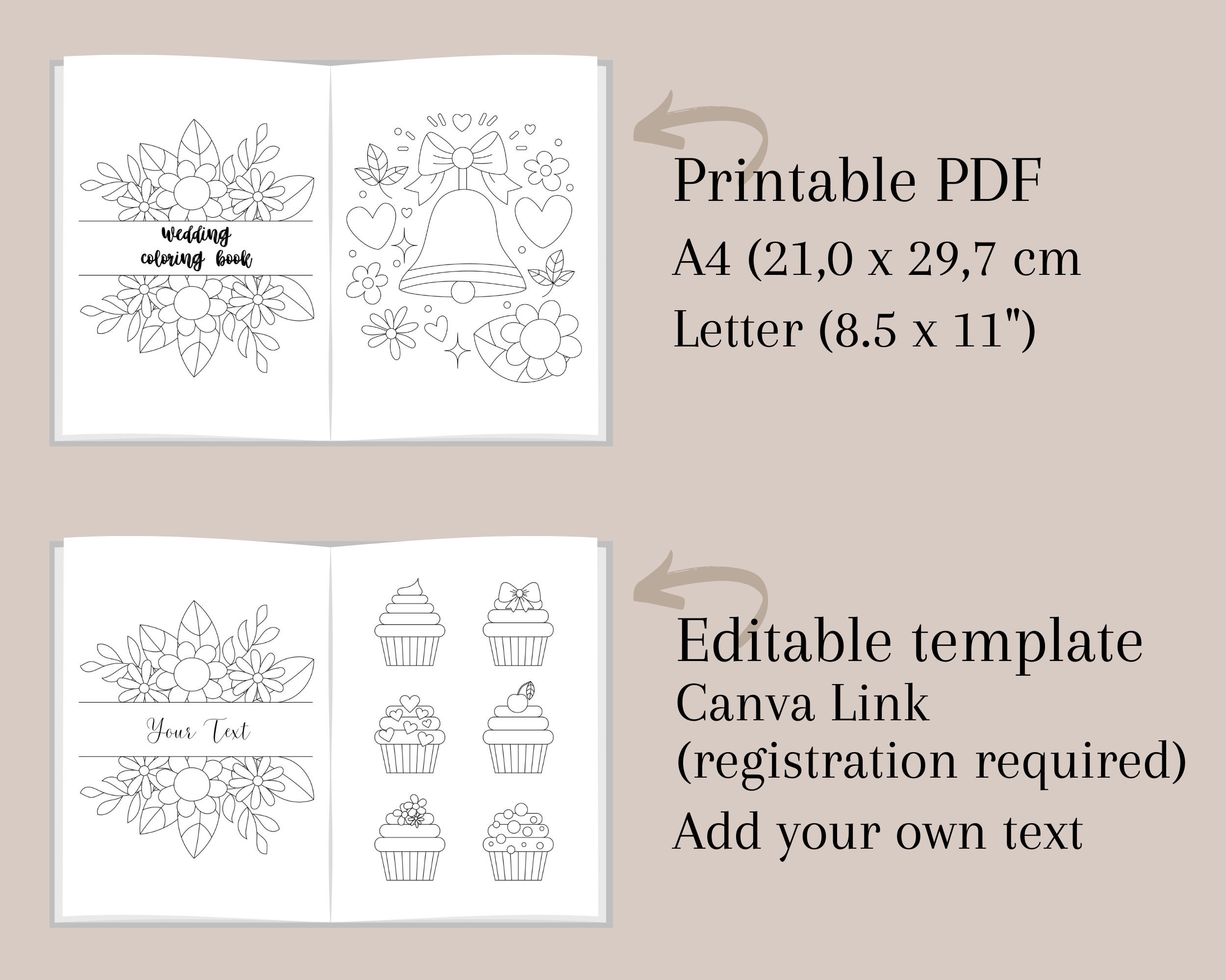 Wedding Coloring Book XL Printable Editable Instant Download Kids