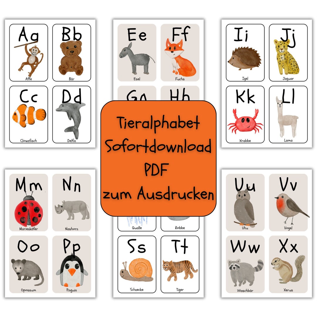 Animal Alphabet Cards to Print Digital Download Nursery Decoration ABC ...