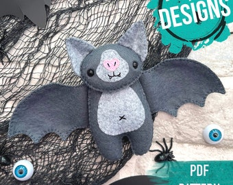 Barty The Bat Felt Doll, PDF Pattern Téléchargement instantané Modèle complet, Halloween Mignon cousu à la main