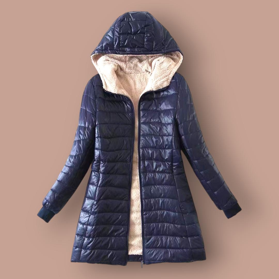 Mid-length plus fleece hooded warm cotton coat