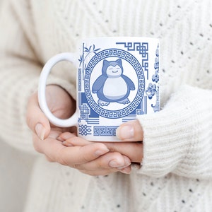 Character Coffee Mug | 11oz Coffee Mug | Nerdy Gift Idea | Blue Willow Inspired | Pokemon Gift | Snorlax Coffee Mug | Snorlax Mug