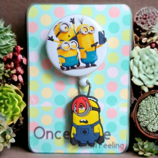 Minion Badge Reel Retractable Nurse Work Badge Reel, Despicable Me / Bob, Stuart, Kevin. Titulaire d'identification de nom 3D