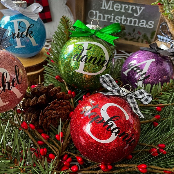 Glitter Personalized Ornaments Etsy