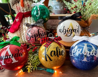 Personalized Glitter Christmas Ornaments- Family Ornaments-Ornaments for kids- Ornament Exchange-Shatterproof Plastic-Stocking Stuffer