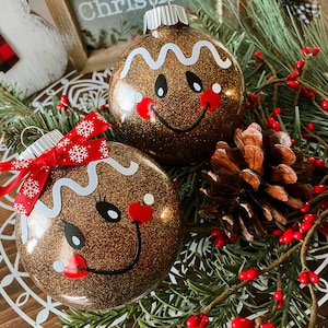 Gingerbread couple Christmas ornaments (personalization available).