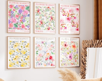 Colorful Wildflower Art Set Of 6, Watercolor Flowers, Printable Wall Art, Flower Market Print, Digital Art Print, Colorful Flower