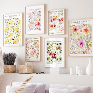 Flower Wall Art Set of 6, Wildflower Poster, Wildflower Print, Floral Wall Art Digital Download, Nostalgia Wildflower Download, Boho Print