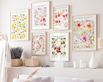 Flower Wall Art Set of 6, Wildflower Poster, Wildflower Print, Floral Wall Art Digital Download, Nostalgia Wildflower Download, Boho Print