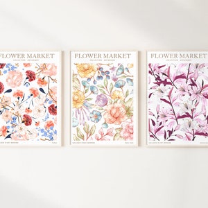 Flower Market Set of 3 Prints, Customizable Prints, Botanical Prints, Wildflower Wall Art,  Printable Art, Printable Posters, House Gifts