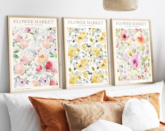 Colorful Wildflower Art Set Of 3, Watercolor Flowers, Flower Market Poster, Boho Flower Prints, Digital Download PRINTABLE Floral Prints