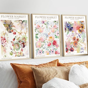 Colorful Wildflower Art Set Of 3, Watercolor Flowers, Flower Market Poster, Boho Flower Prints, Digital Download PRINTABLE Floral Prints