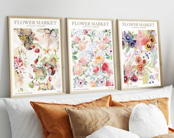 Colorful Wildflower Art Set Of 3, Watercolor Flowers, Flower Market Poster, Boho Flower Prints, Digital Download PRINTABLE Floral Prints