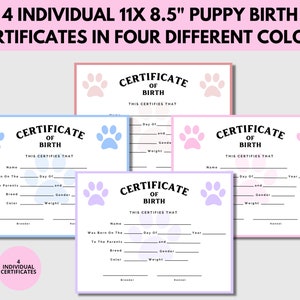 Puppy Birth Certificate Printable, Birth Certificate for a Male or ...