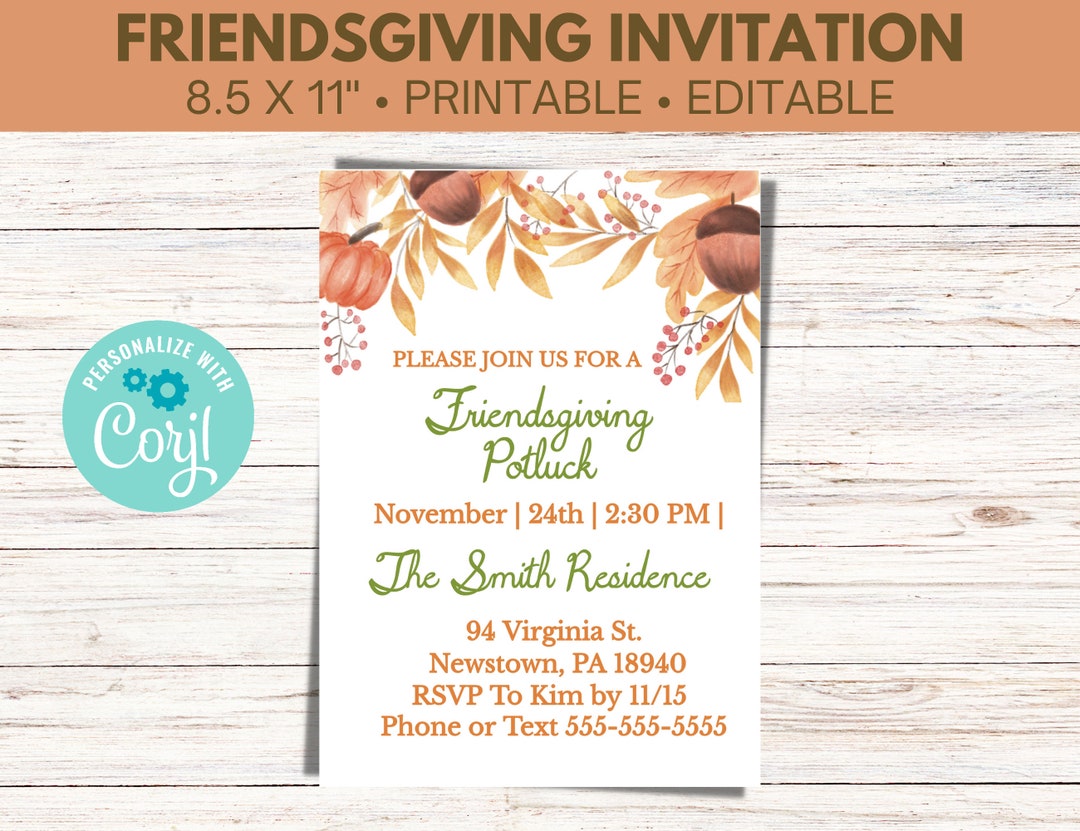 Friendsgiving Invitation Printable Editable Friendsgiving - Etsy