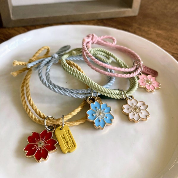 Japanese Sakura Elastic Hair Ties| Daisy Hair Ties| Flower Hair Tie| Bracelet Hair Ties| Hair Accessory with charm| Gift for Her.