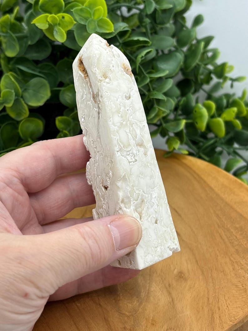 Snow Agate Tower: White Druzy Crystal Obelisk, Calming Reiki Gift image 5