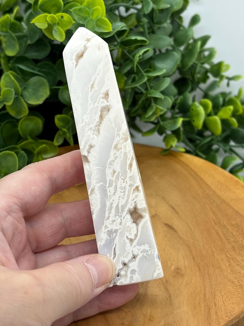 Snow Agate Tower: White Druzy Crystal Obelisk, Calming Reiki Gift image 10