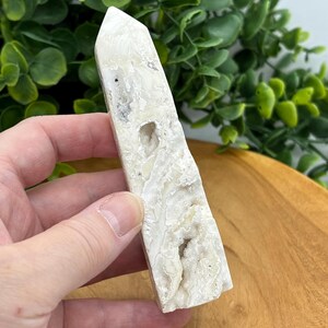 Snow Agate Tower: White Druzy Crystal Obelisk, Calming Reiki Gift A