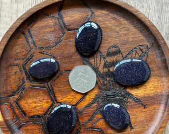 Blue Goldstone Cabochon: Sparkly Flat Back Stone for Jewelry Making