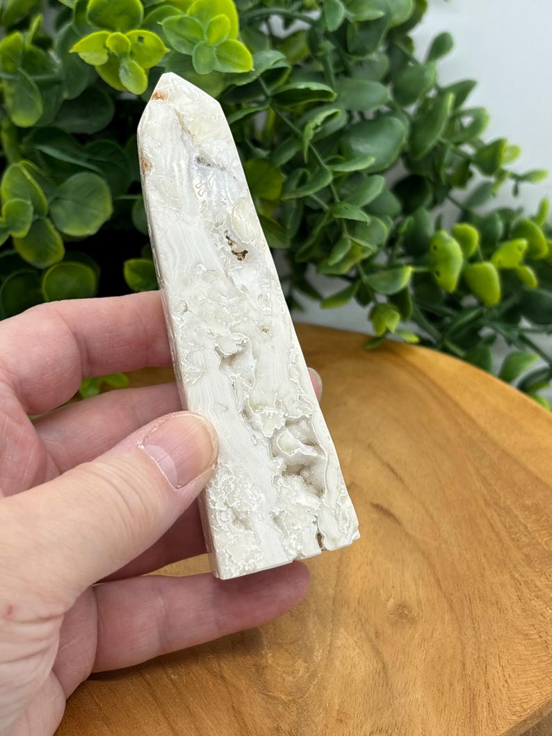 Snow Agate Tower: White Druzy Crystal Obelisk, Calming Reiki Gift image 7