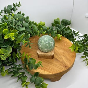 Green Prehnite Crystal Sphere: Libra Zodiac, Earth Element image 8