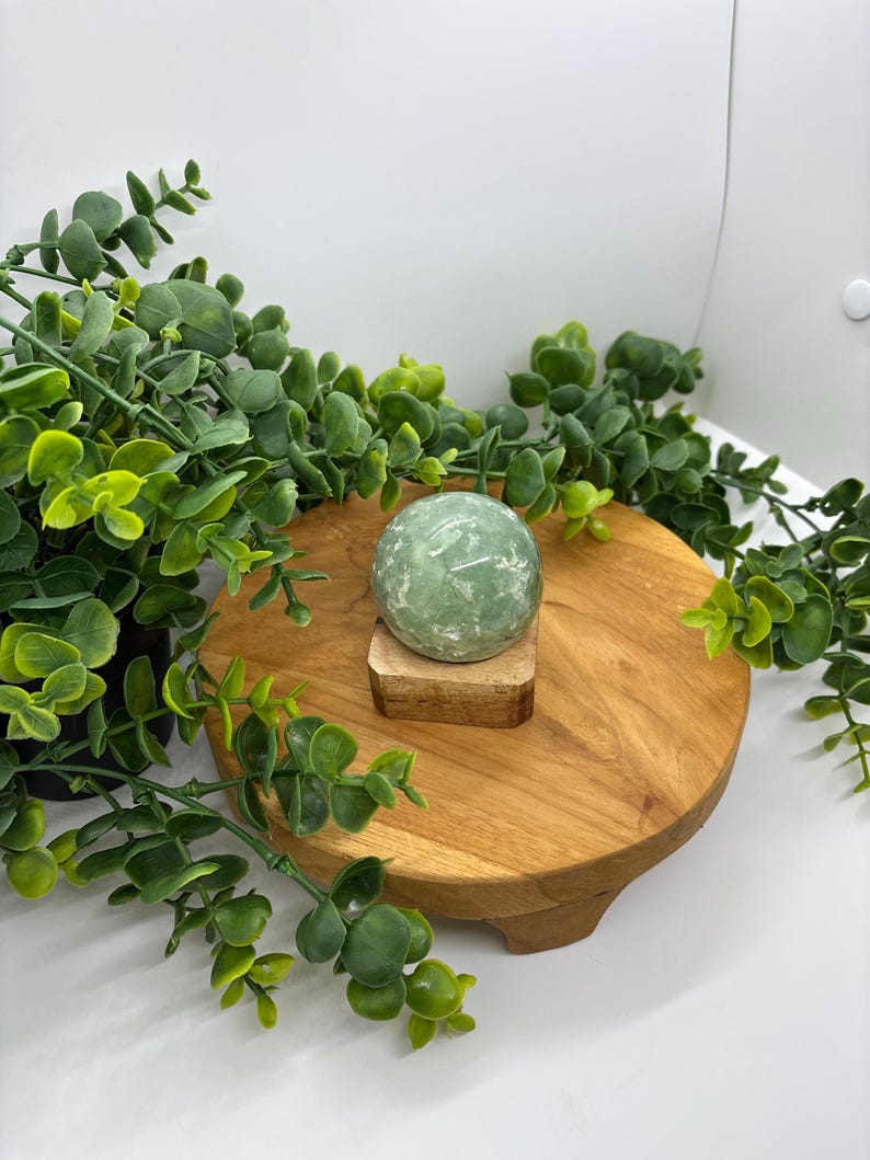 Green Prehnite Crystal Sphere: Libra Zodiac, Earth Element image 8