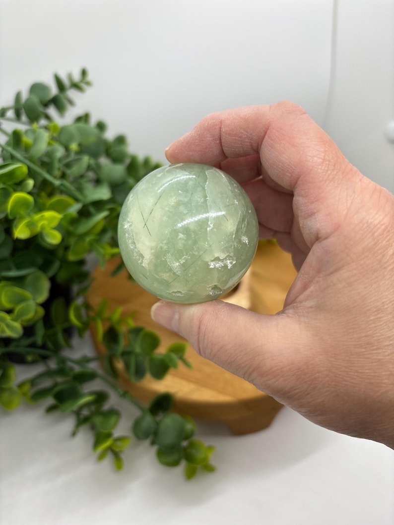 Green Prehnite Crystal Sphere: Libra Zodiac, Earth Element image 2
