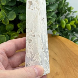 Snow Agate Tower: White Druzy Crystal Obelisk, Calming Reiki Gift image 2