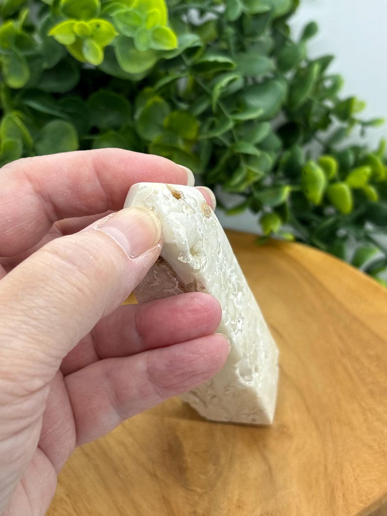 Snow Agate Tower: White Druzy Crystal Obelisk, Calming Reiki Gift image 9