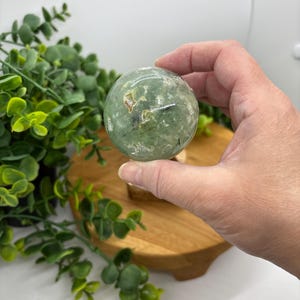 Green Prehnite Crystal Sphere: Libra Zodiac, Earth Element B