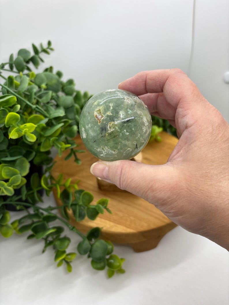 Green Prehnite Crystal Sphere: Libra Zodiac, Earth Element B