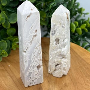 Snow Agate Tower: White Druzy Crystal Obelisk, Calming Reiki Gift image 1