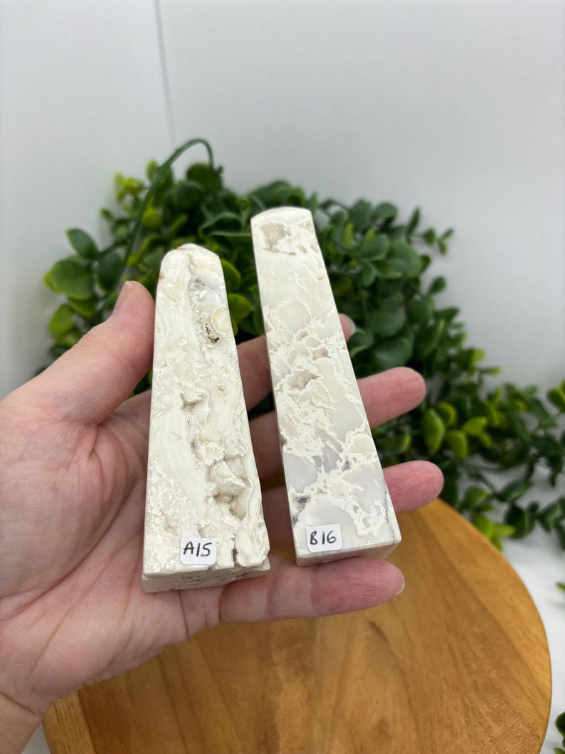 Snow Agate Tower: White Druzy Crystal Obelisk, Calming Reiki Gift image 11