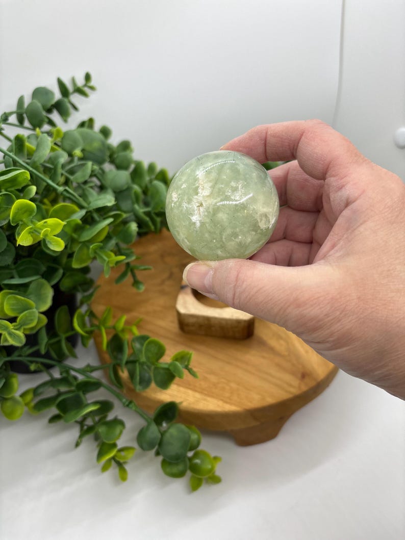 Green Prehnite Crystal Sphere: Libra Zodiac, Earth Element image 5