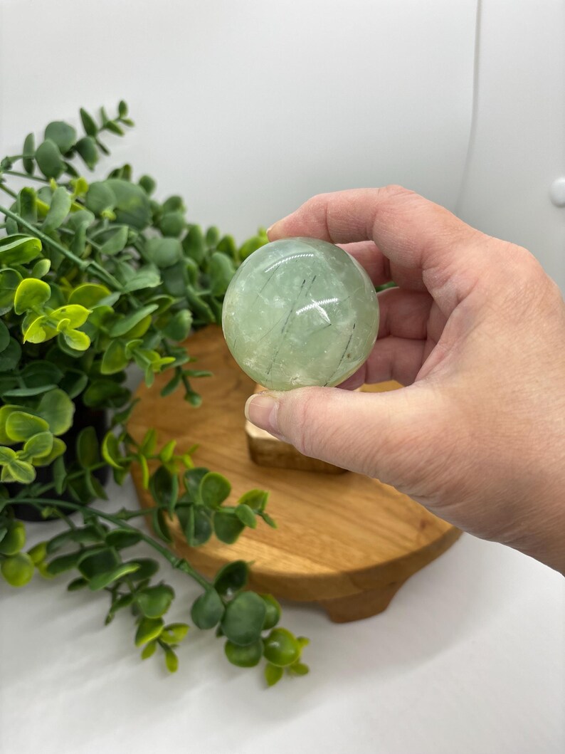 Green Prehnite Crystal Sphere: Libra Zodiac, Earth Element A