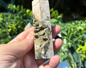 Ocean Jasper Tower: Calming Earth Tones Crystal Point with Druse