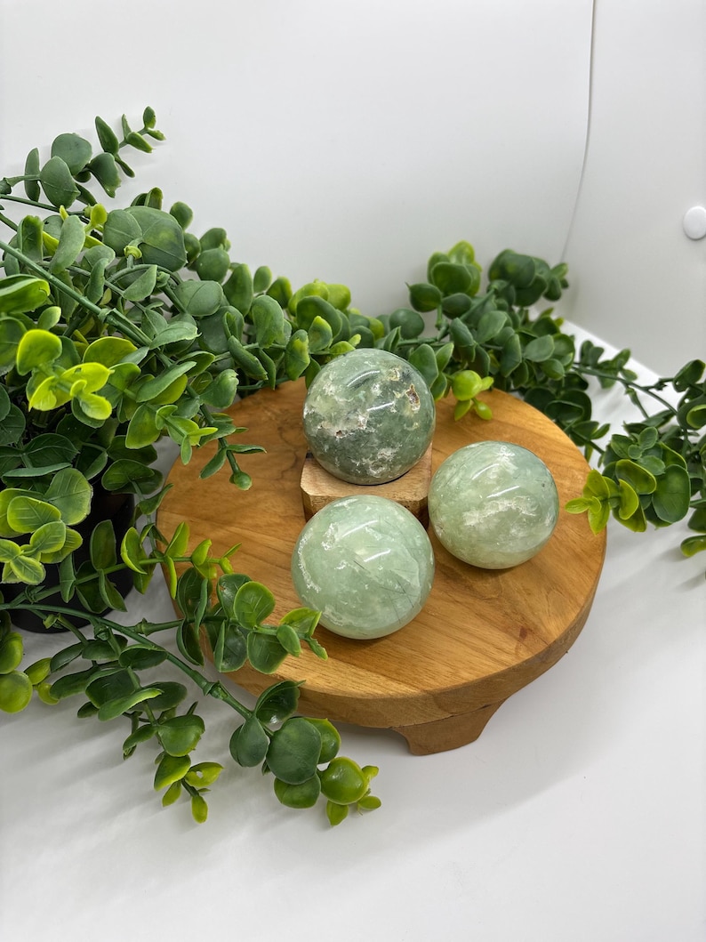Green Prehnite Crystal Sphere: Libra Zodiac, Earth Element image 1