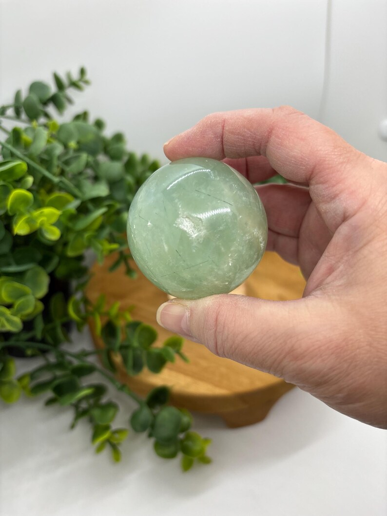 Green Prehnite Crystal Sphere: Libra Zodiac, Earth Element C