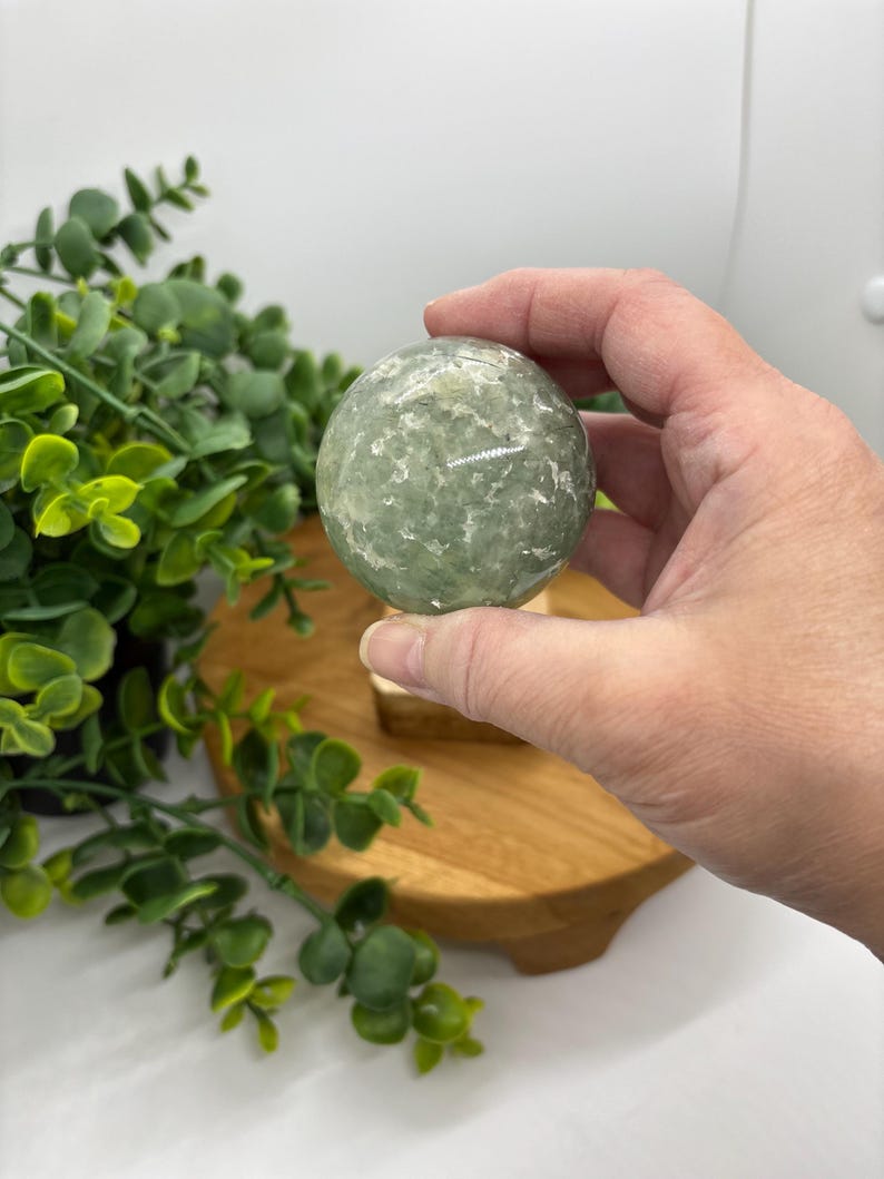 Green Prehnite Crystal Sphere: Libra Zodiac, Earth Element image 6