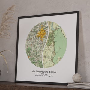 Personalized Long Distance Star Map Gift for Boyfriend: Custom Two Location Night Sky Print - Romantic Anniversary Present