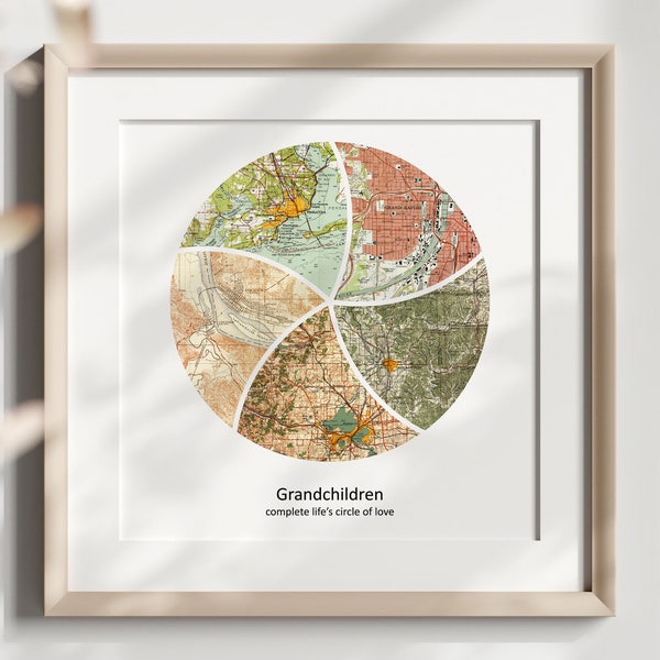 Grandpa Father's Day Gift With Maps Showing Where His Grandkids Live, Choose 1-8 Map Locations, Thoughtful Gift for Him, Personalized Art