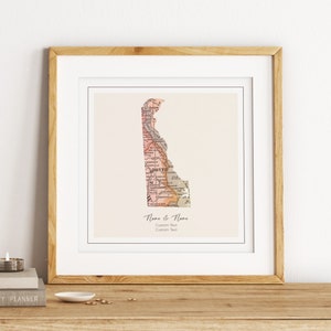 Benutzerdefinierte Delaware State Atlas Karte, personalisierte Hochzeitstag Geschenk für die Braut von Bräutigam einzigartig, Art Deco druckbare digitaler Download