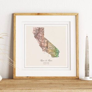 Custom California State Atlas Map, Unique Wedding Gift for Bride and Groom Personalized, Art Deco Printable Digital Download