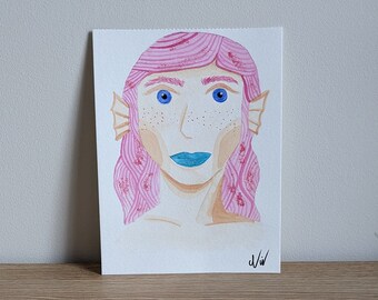 pink hair woman portrait illustration decoration