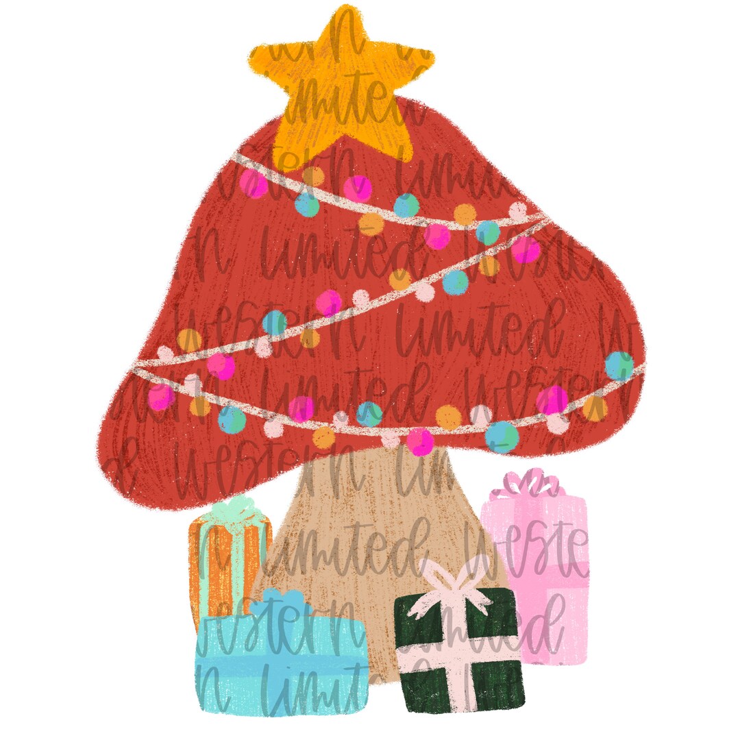 Mushroom Christmas Tree & Presents Sublimation Design Christmas