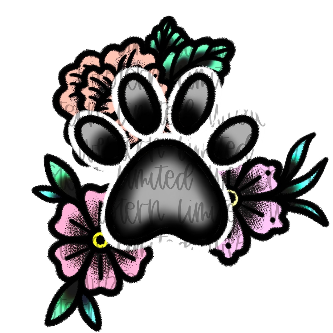 Tattoo Flash Print Dog Mom PNG Tattoo PNG Floral Paw Print American ...