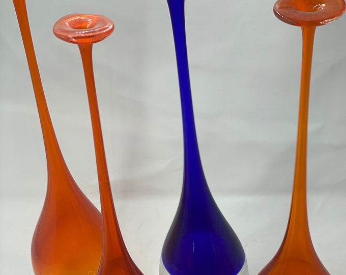 Set of 4 Vento Dijon Bud Vases - Vintage Italian Glass - Two-Tone Swung Design - 16" Tall