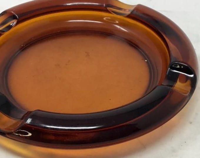 Vintage, MCM, 8" Amber Glass Ashtray Possibly Blenko, circa 1950s  Embodies Sleek Sophistication