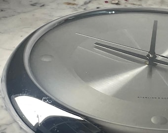 Vintage Sterling & Noble Stainless Steel and Chrome Minimalist Wall Clock | Black Hands | Modern Design